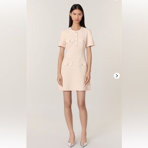 Maje Pale Pink Tweed Effect Knit Short-Sleeve Dress